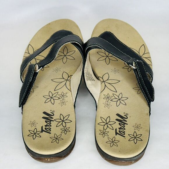Tara M Emily Womens Sandals Shoes Size 10 Black Leather Adjustable Strap Slip On - Picture 10 of 11